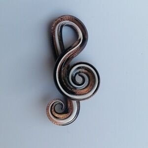 🔥3/$35🔥Murano-Inspured Treble Clef Glass Pendant Brown Gold Bronze White
